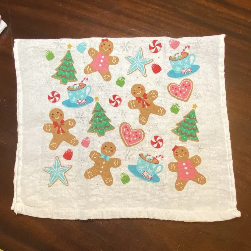 Holiday Towel Set- White Cotton- Gingerbread-Christmas-Kitchen
